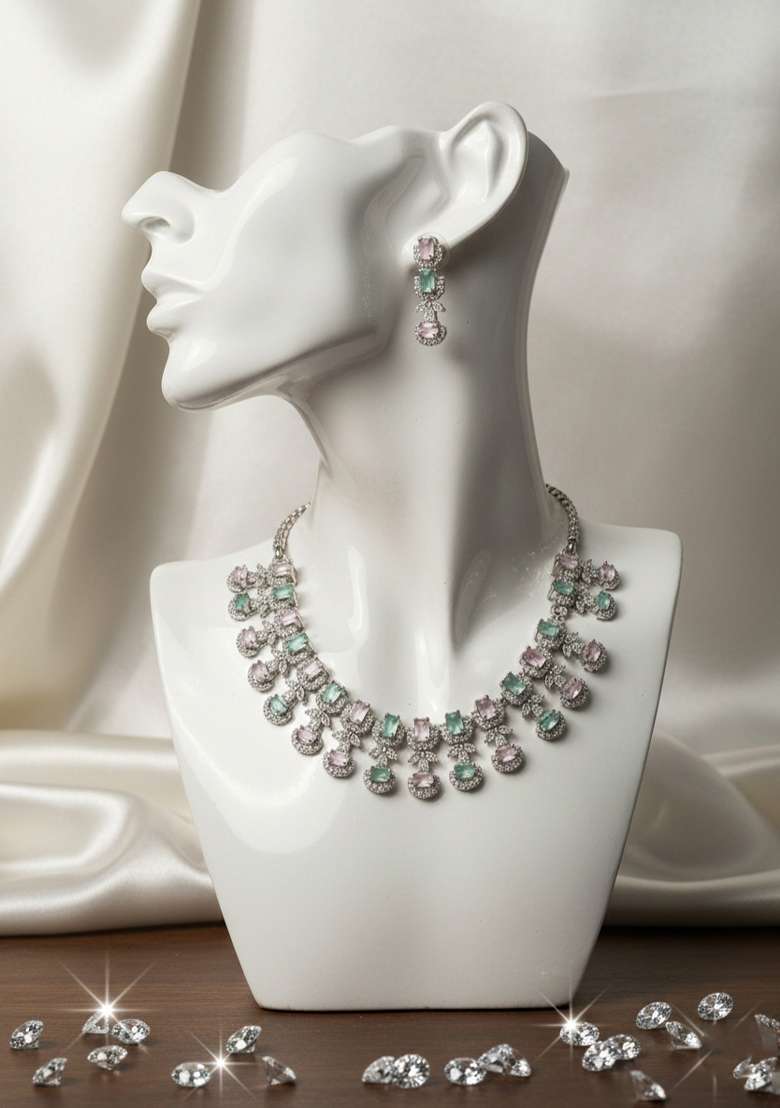 Multicolor American Diamonds Necklace Set - Indya