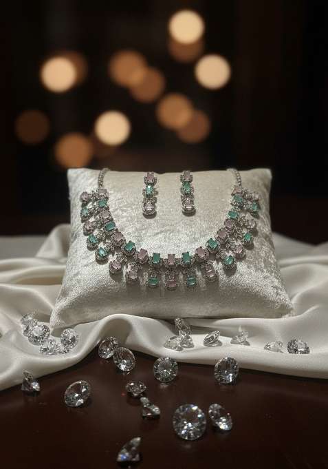 Multicolor American Diamonds Necklace Set