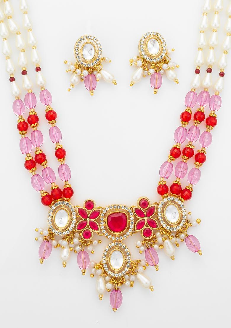 Multicolor Pearl Alloy Necklace Set - Indya