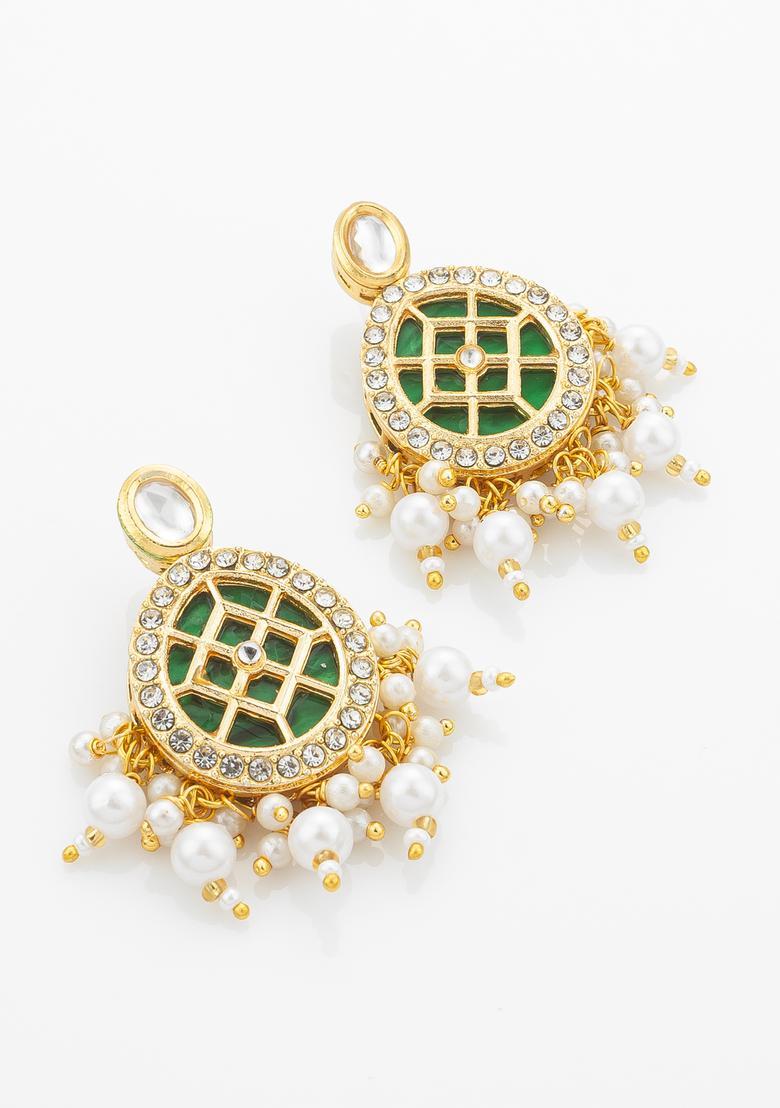 Green Kundan Alloy Necklace Set - Indya