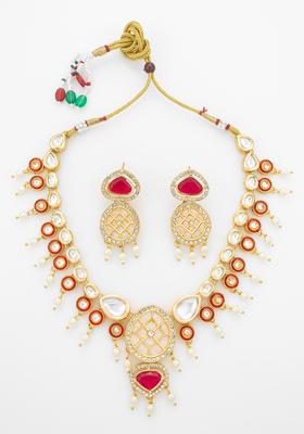 Red Kundan Alloy Necklace Set