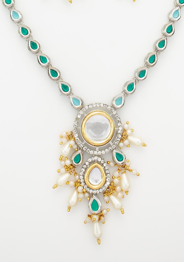 Turquoise Kundan Alloy Necklace Set - Indya