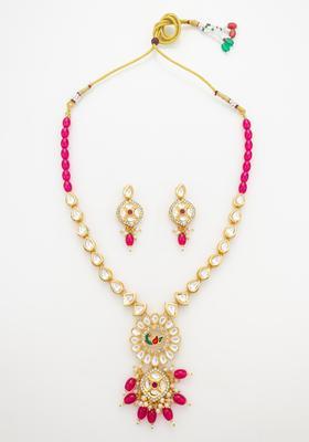 Pink Kundan Alloy Necklace Set