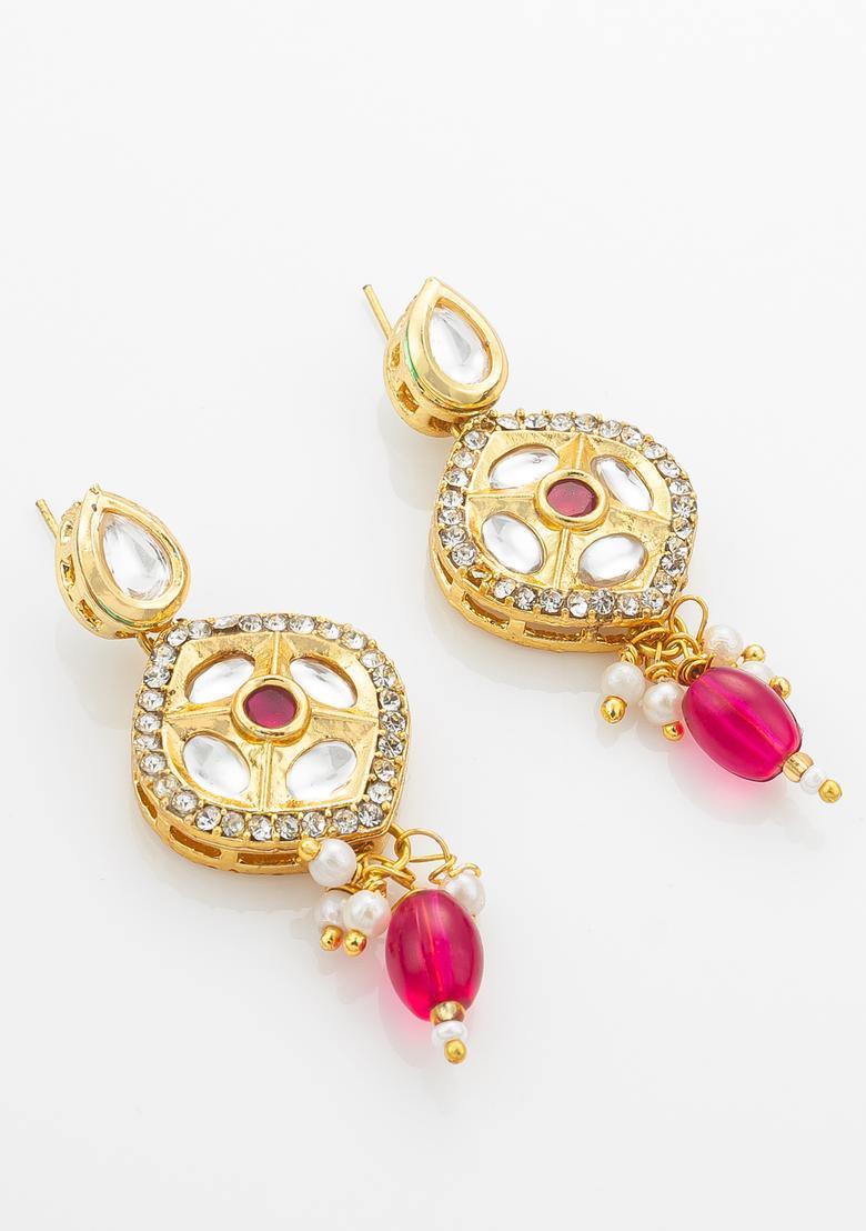 Pink Kundan Alloy Necklace Set - Indya
