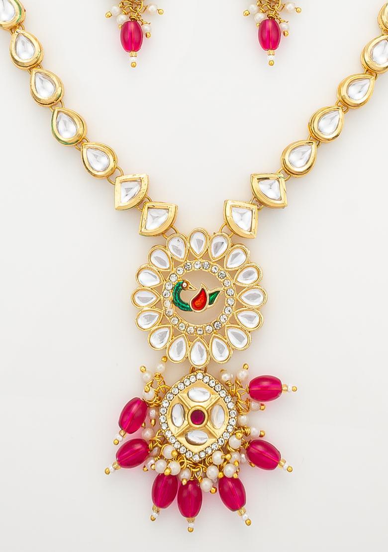 Pink Kundan Alloy Necklace Set - Indya