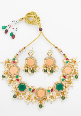 Multicolor Kundan Alloy Necklace Set