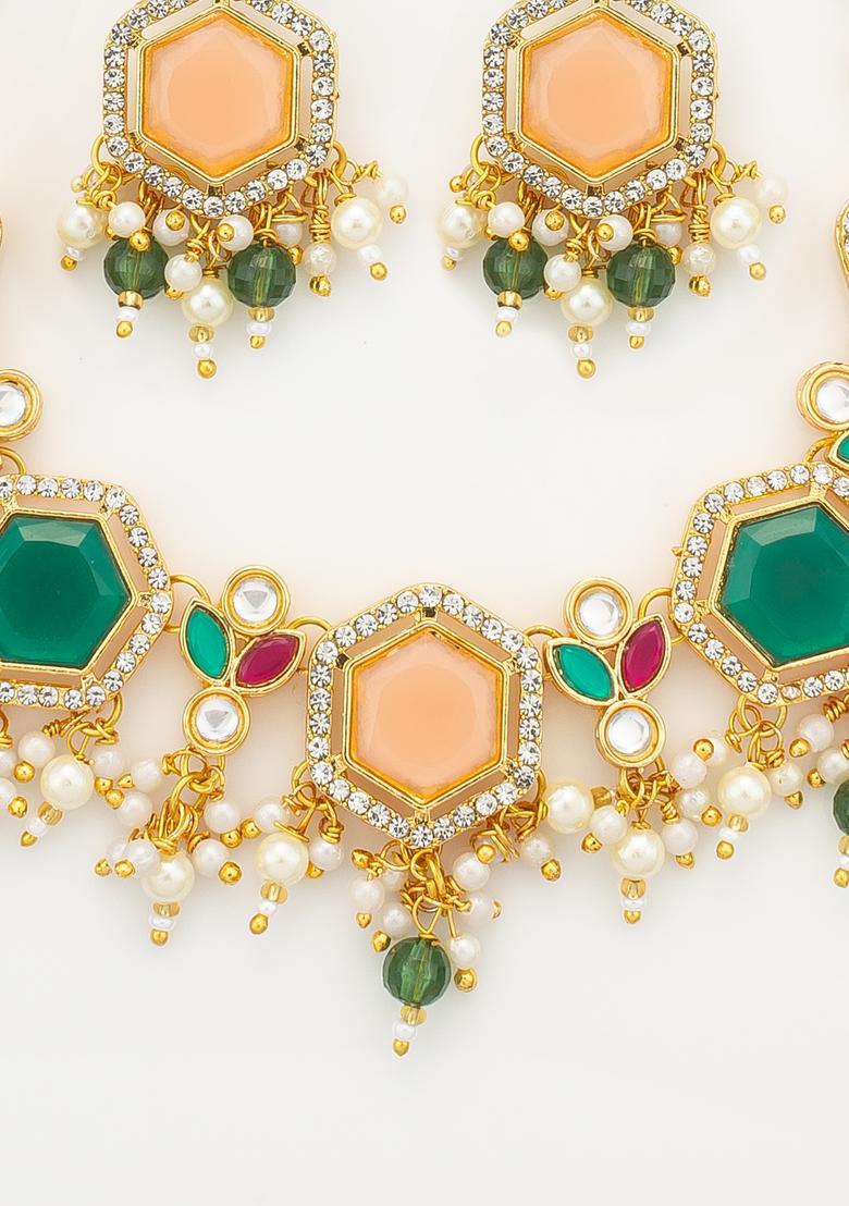 Multicolor Kundan Alloy Necklace Set - Indya