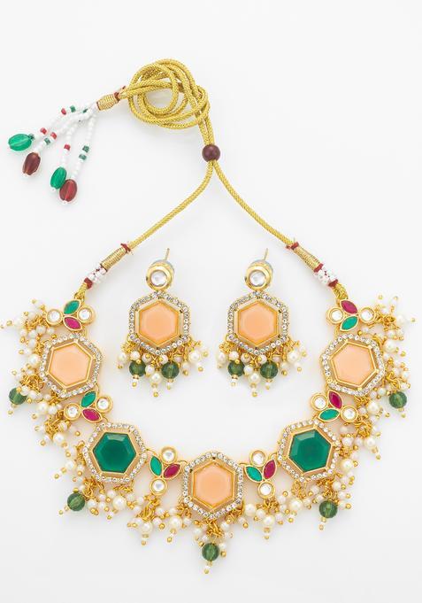 Multicolor Kundan Alloy Necklace Set