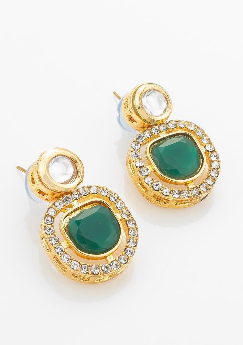 Green Kundan Alloy Necklace Set - Indya