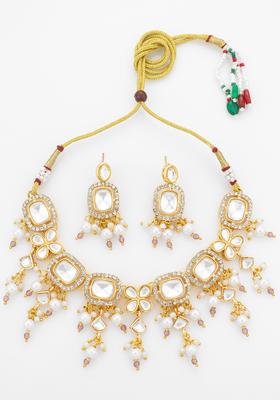 Golden Kundan Alloy Necklace Set