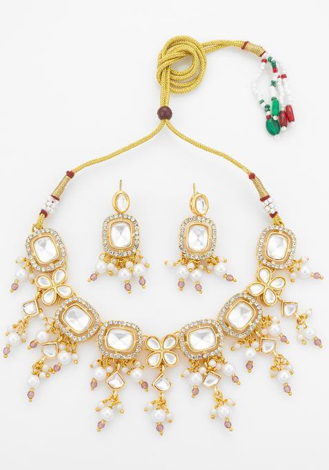 Golden Kundan Alloy Necklace Set