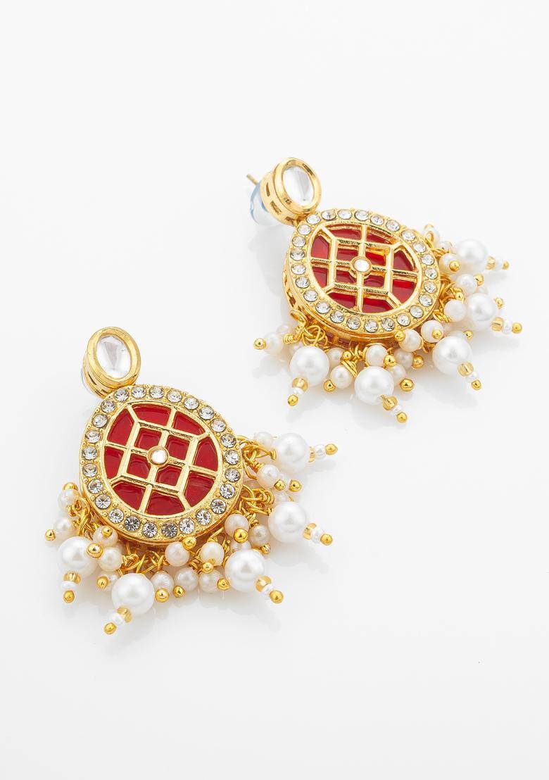 Red Kundan Alloy Necklace Set - Indya
