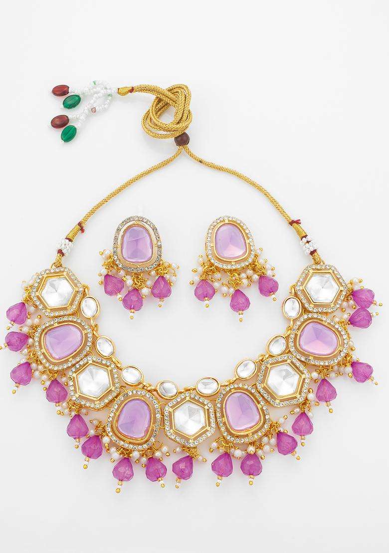 Purple Crystal Alloy Necklace Set - Indya