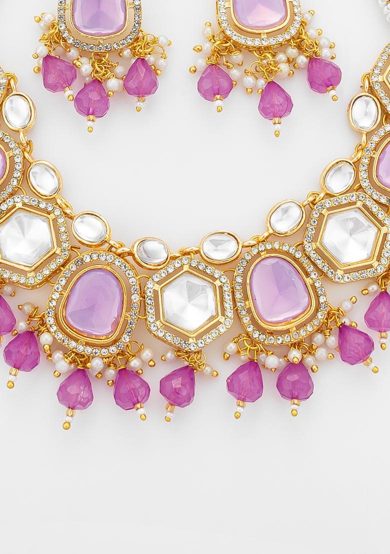 Purple Crystal Alloy Necklace Set - Indya