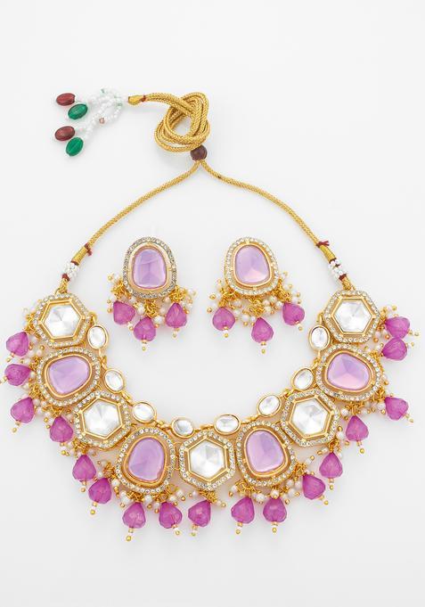 Purple Crystal Alloy Necklace Set