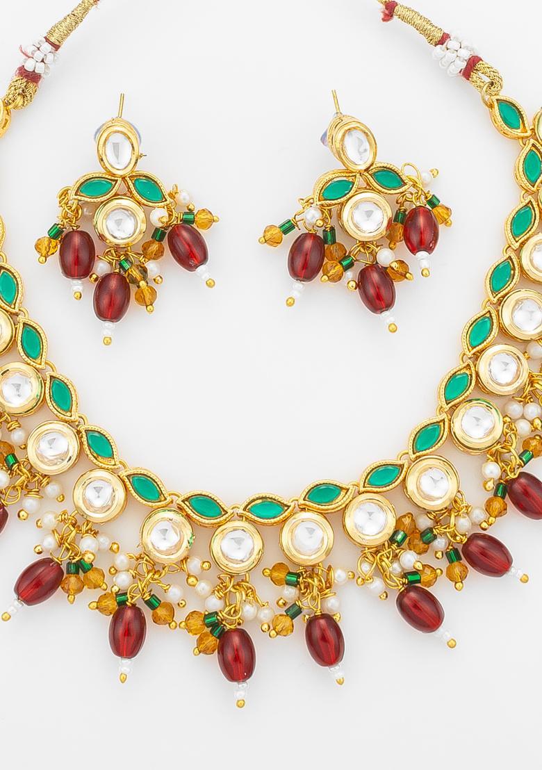 Multicolor Kundan Alloy Necklace Set - Indya