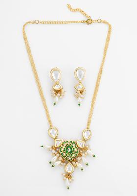 Green Kundan Alloy Necklace Set