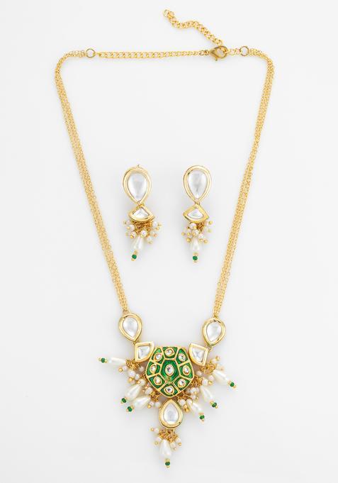 Green Kundan Alloy Necklace Set
