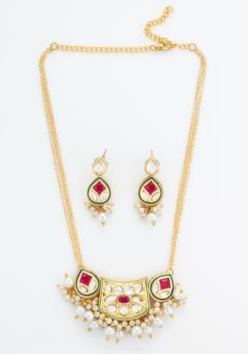 Red Kundan Alloy Necklace Set