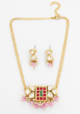 Pink Kundan Alloy Necklace Set