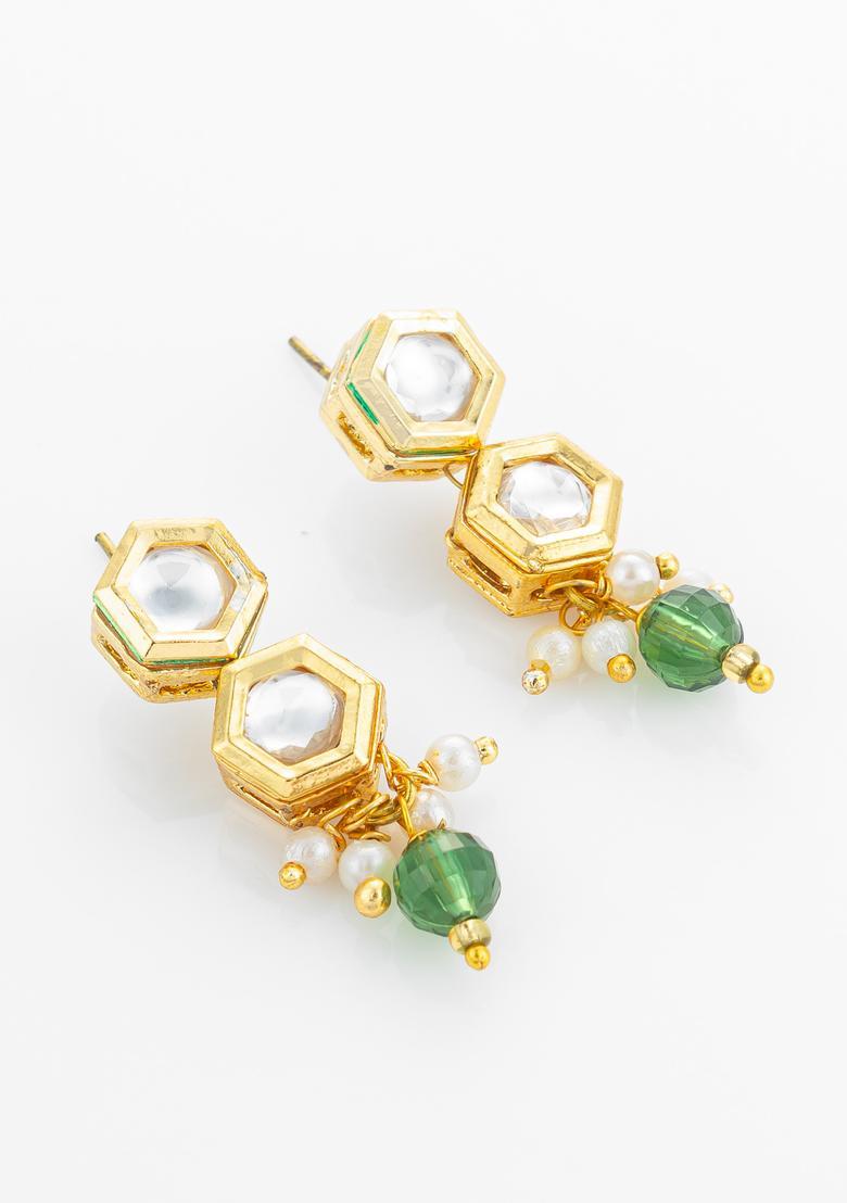 Green Kundan Alloy Necklace Set - Indya