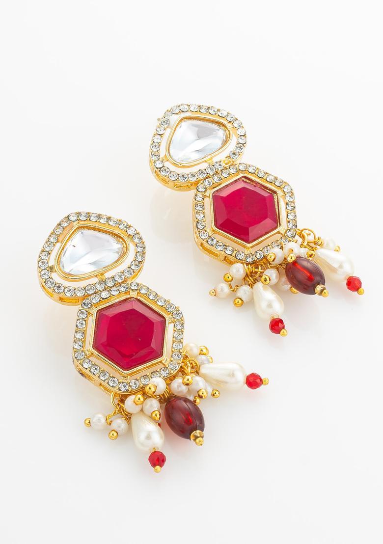 Red Kundan Alloy Necklace Set - Indya