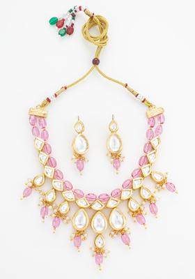 Pink Kundan Alloy Necklace Set