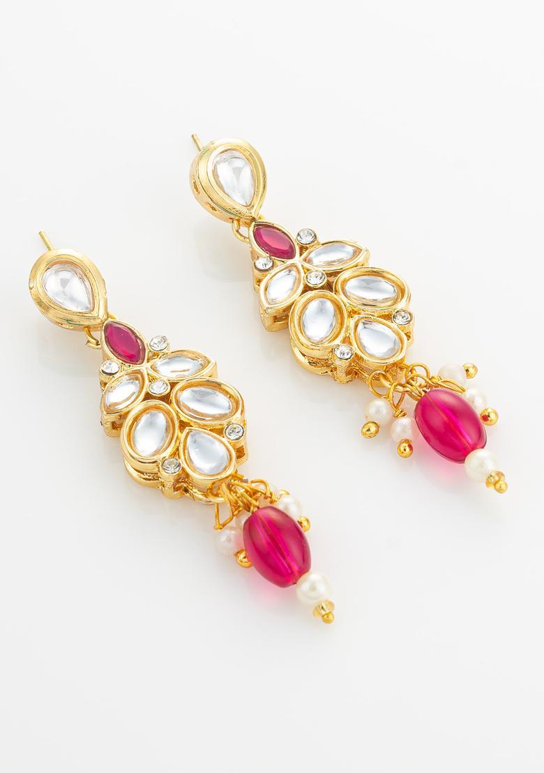 Pink Kundan Alloy Necklace Set - Indya