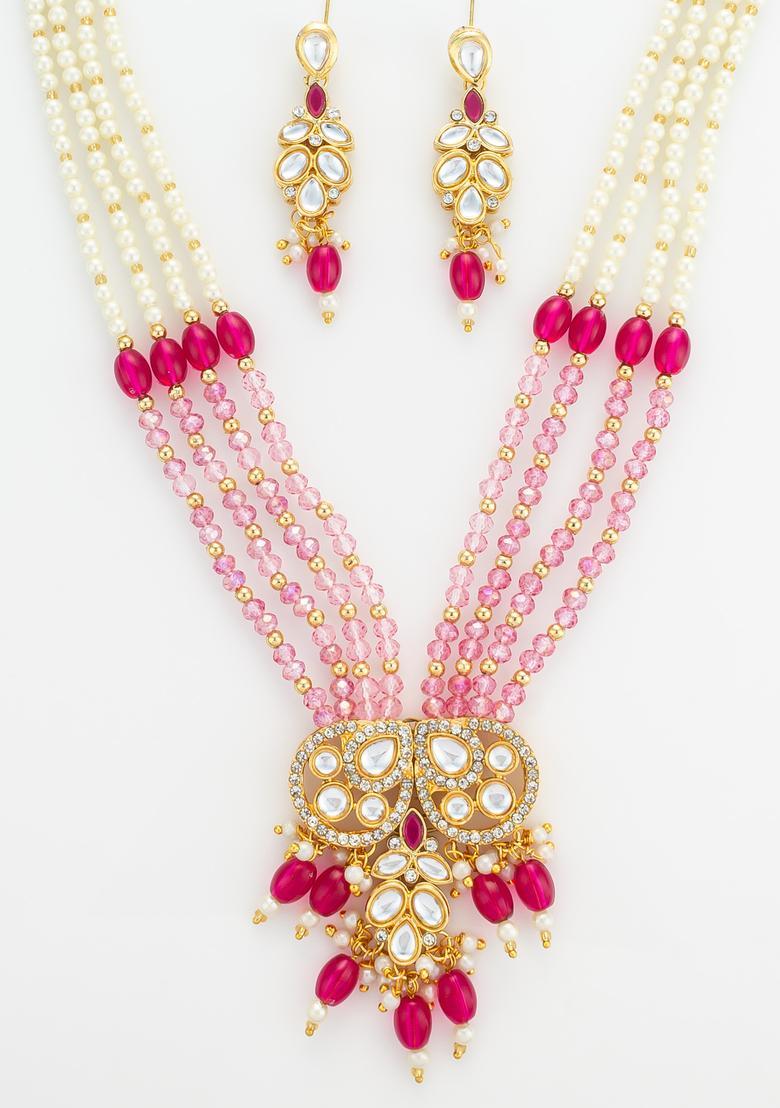 Pink Kundan Alloy Necklace Set - Indya