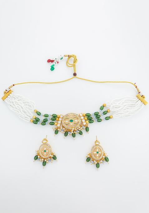 Green Kundan Alloy Choker Set