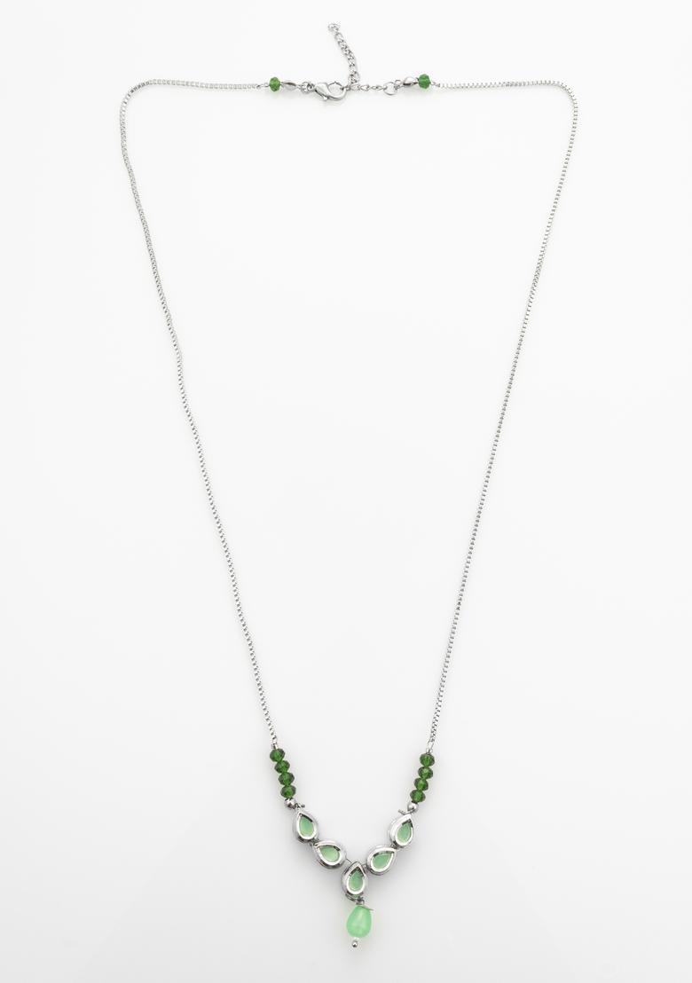 Green Crystal Alloy Necklace Set - Indya