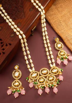 Pink Kundan Alloy Necklace Set