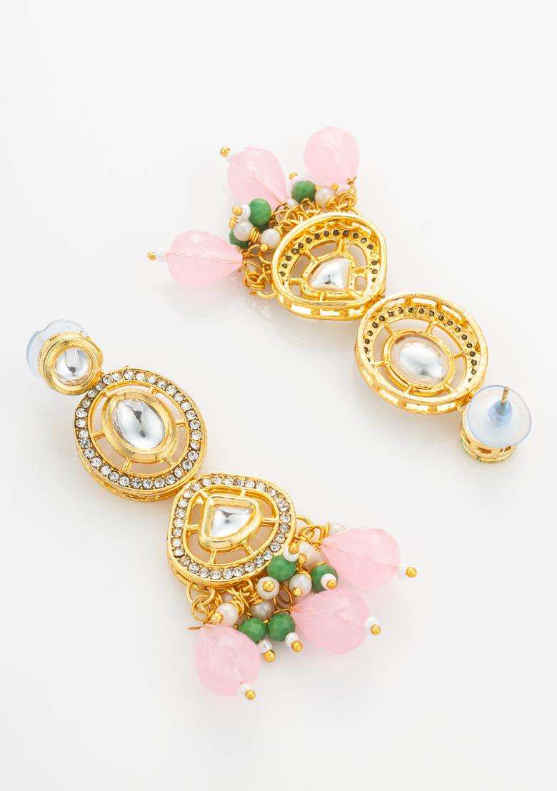 Pink Kundan Alloy Necklace Set - Indya