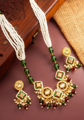 Green Kundan Alloy Necklace Set