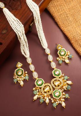 Green Kundan Alloy Necklace Set