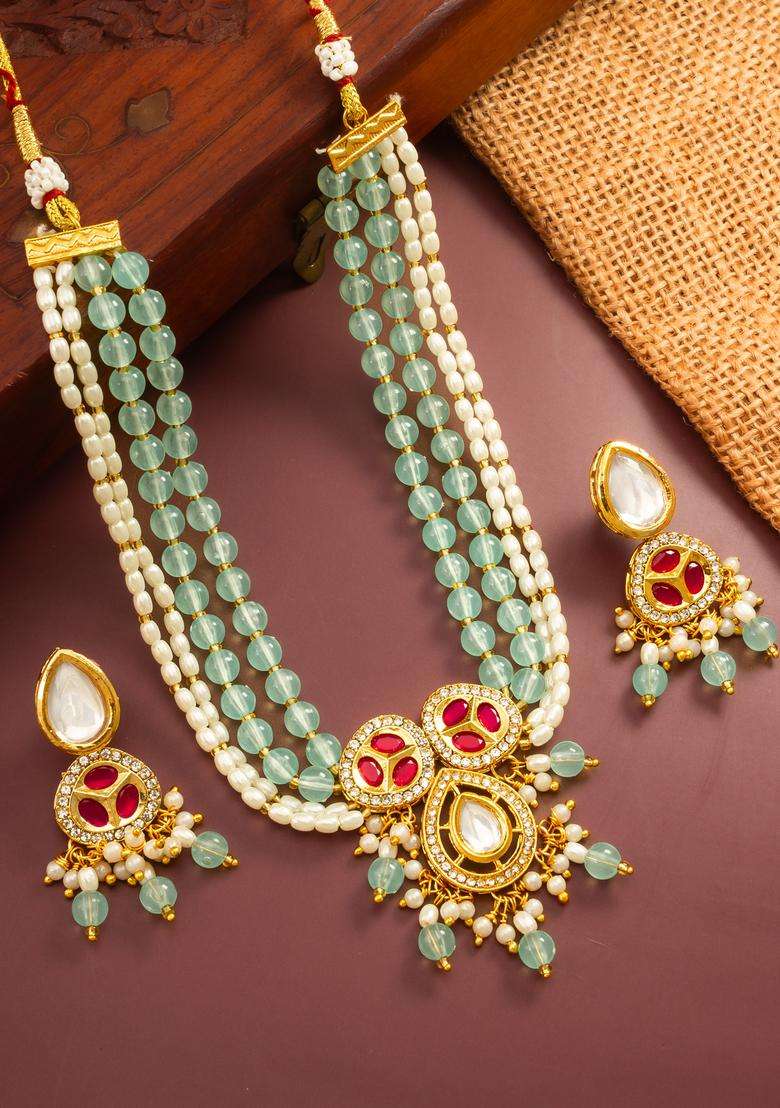 Multicolor Kundan Alloy Necklace Set - Indya