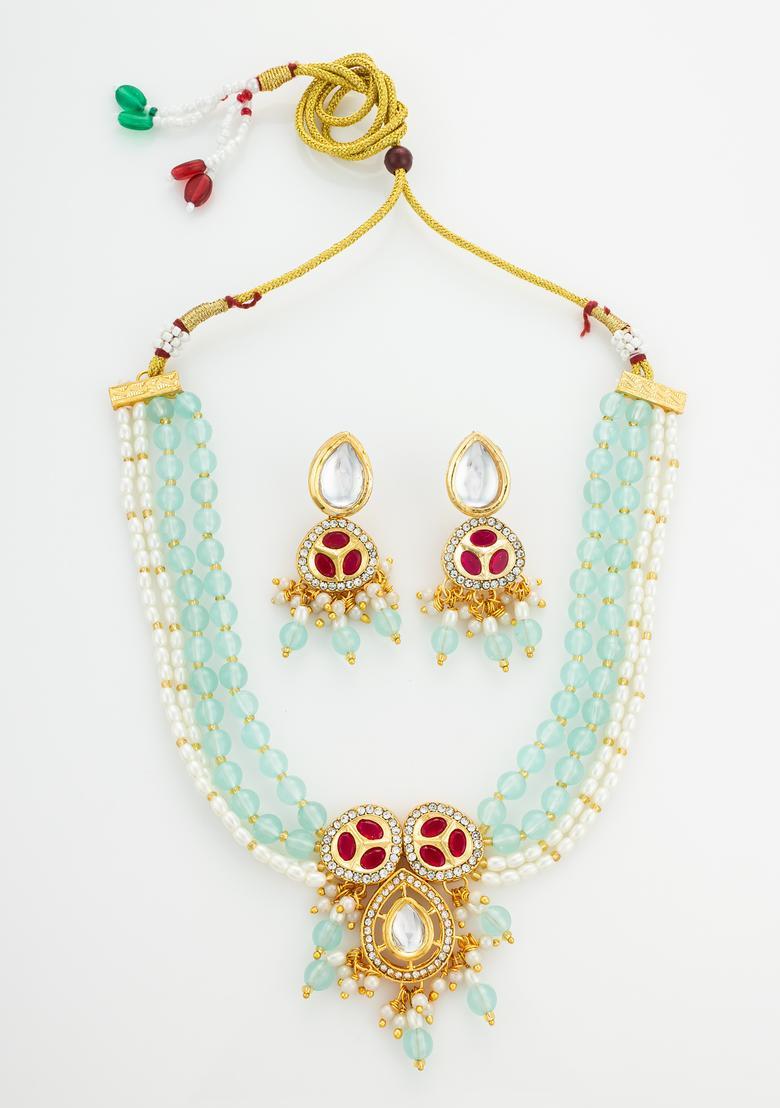 Multicolor Kundan Alloy Necklace Set - Indya