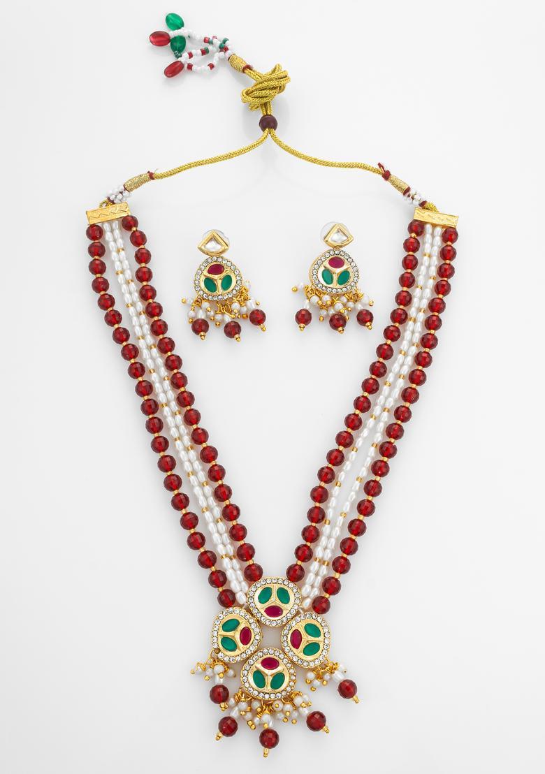 Red Kundan Alloy Necklace Set - Indya