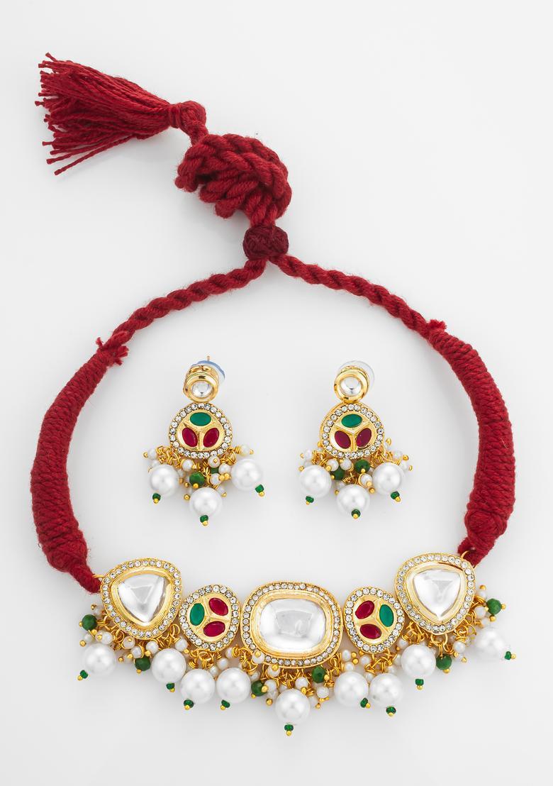 Multicolor Kundan Alloy Necklace Set - Indya