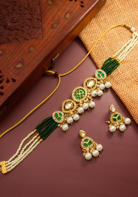 Green Kundan Alloy Necklace Set