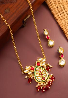 Red Kundan Alloy Necklace Set