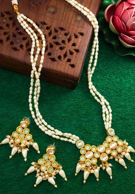 Golden Kundan Alloy Necklace Set
