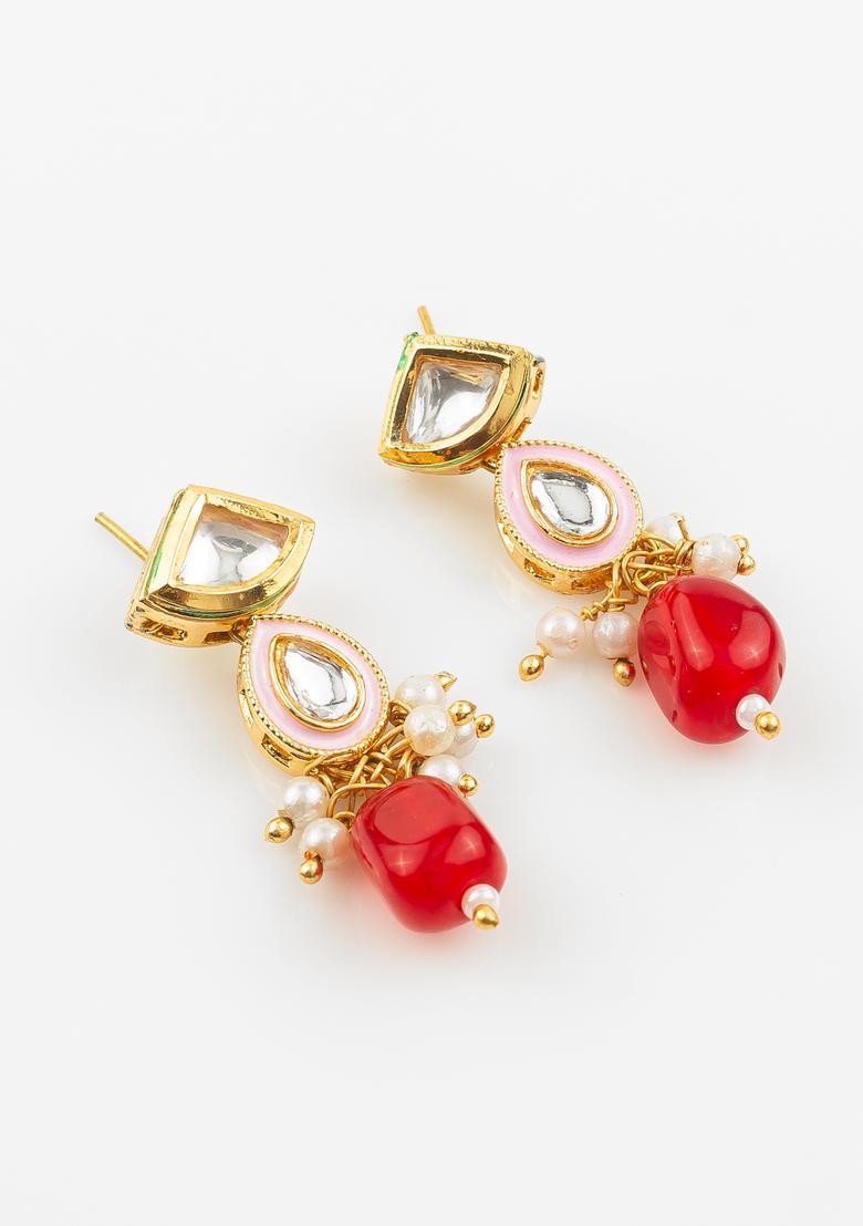 Red Kundan Alloy Necklace Set - Indya