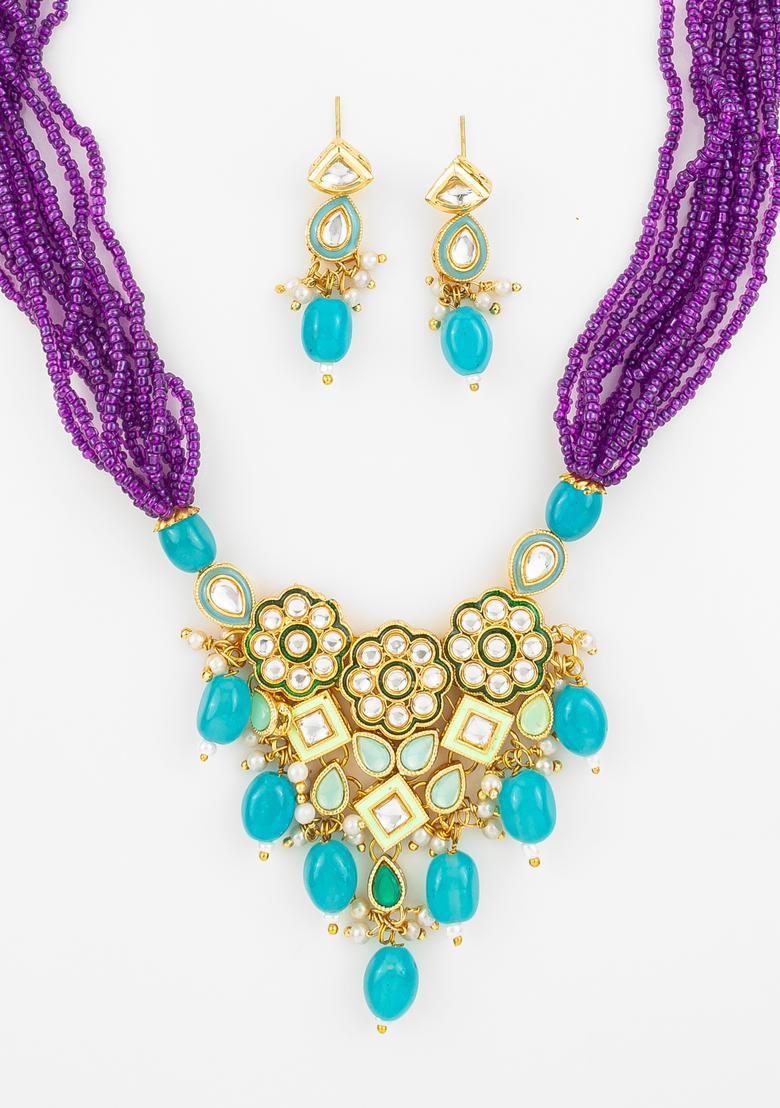 Multicolor Kundan Alloy Necklace Set - Indya