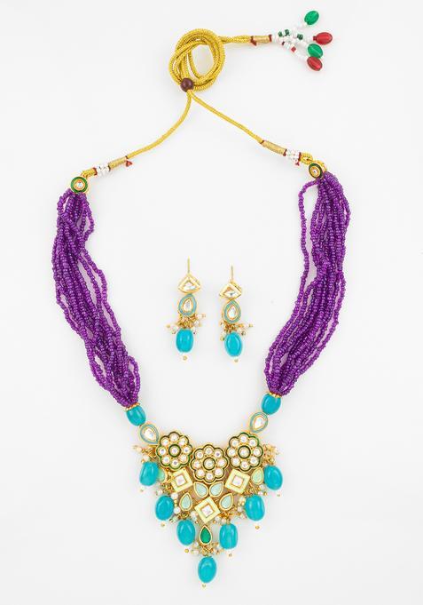 Multicolor Kundan Alloy Necklace Set