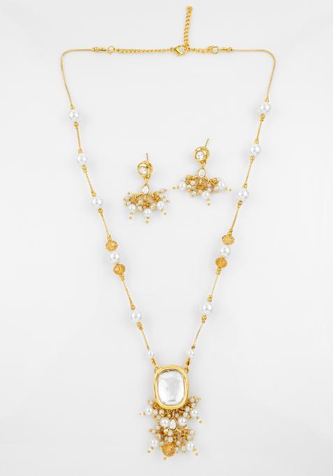 Golden Kundan Alloy Necklace Set