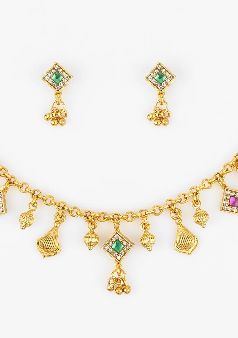 Multicolor Beads Alloy Necklace Set - Indya
