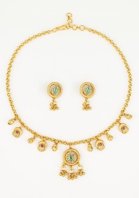 Multicolor Artificial Stones Alloy Necklace Set