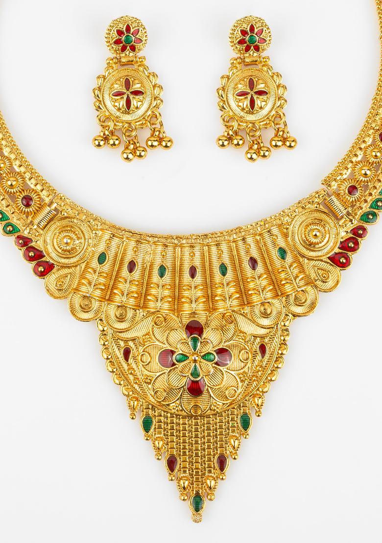 Multicolor Artificial Stones Alloy Necklace Set - Indya