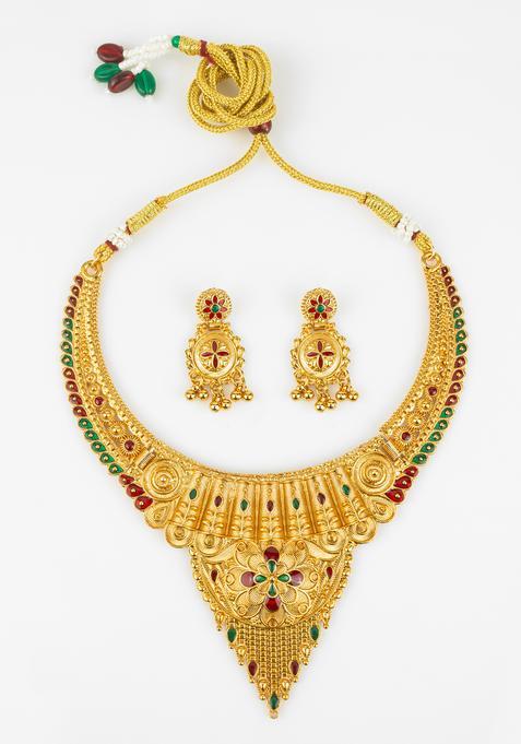 Multicolor Artificial Stones Alloy Necklace Set